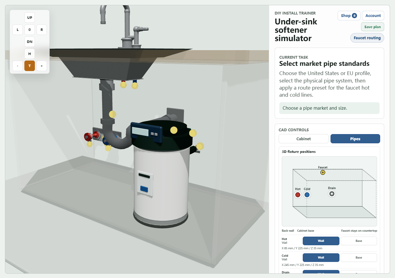 Under-sink softener cabinet workspace